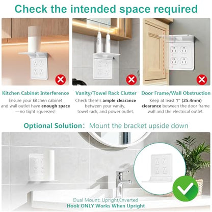 WALI Double Outlet Shelf Wall Holder – Bathroom Shelf Duplex for Electric Toothbrush, HomePod Mini, Echo Dot & Phone Charging – White (DLS001) - size: Larger