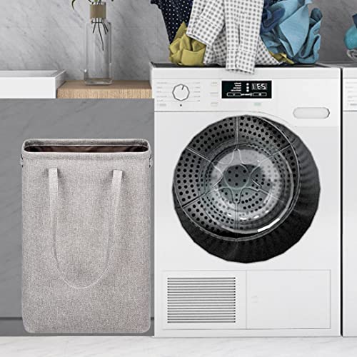 Laundry Basket with Handles Grey Coffee-Slim Laundry Bin Collapsible Dirty Clothes Basket Narrow Laundry Bag Foldable Dirty Hamper for Camping, Dorms, Apartments - color: Grey