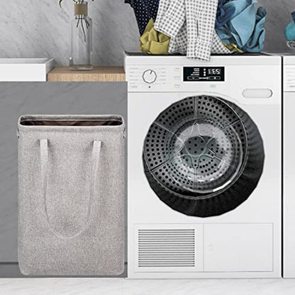 Laundry Basket with Handles Grey Coffee-Slim Laundry Bin Collapsible Dirty Clothes Basket Narrow Laundry Bag Foldable Dirty Hamper for Camping, Dorms, Apartments - color: Grey