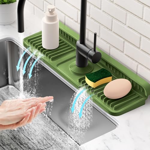 17.7'' Faucet Mat for Kitchen Sink Splash Guard[7° Slope Fast Self-draining][Snap Lock Fit] Folding Kitchen Sink Faucet Mat Splash Guard Kitchen Sink Area Water Splash Guard Behind Faucet Draining Mat - color: Green, size: 17.7" x 5.5"