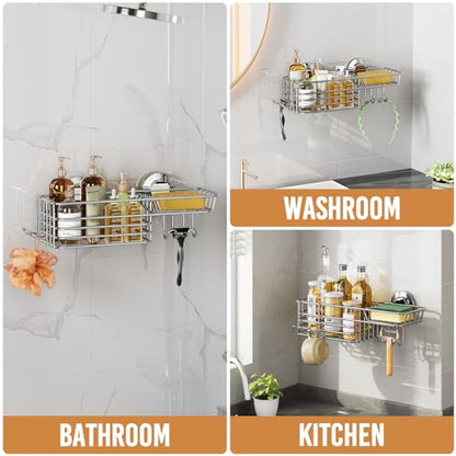 Shower Caddy Suction Cup Shower Shelves Shower Holder，Silver | No Drill, Heavy Duty, Small, Wall Mount, Soap Holder, Shampoo Holder - color: 1 X Silver