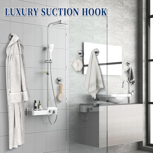 Suction Cup Hooks No Drill Stainless Steel Shower Hooks Towel Hook Heavy Duty on Smooth and Non-Porous Surfaces in Bathrooms Kitchen Bedroom (2, Brushed Nickel) - color: Brushed Nickel