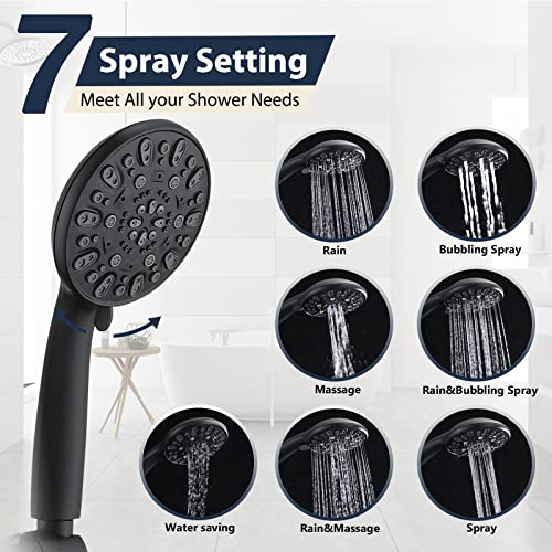 Rainfall 8 Inch Shower Head with High Pressure Handheld Spray Combo, Drill-Free Slide Bar with Adjustable Shower Extension Arm, 3-Way Low Diverter for Easy Reach, 5Ft Hose- Matte Black - color: Matte Black