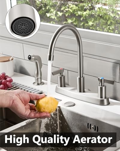 Kitchen Faucet with Side Sprayer, 8 Inch Centerset 4-Hole Nickel | Lead-Free 4-Hole High Arc Kitchen Sink Faucet, 1.8 GPM, 360° Spout - color: Nickel