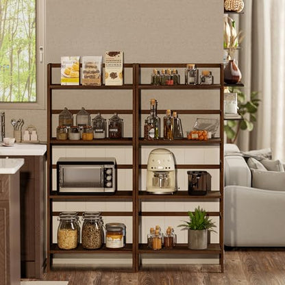 HITNET Bathroom Wall Cabinet and Ladder Shelf, Bamboo Over Toilet Hanging Storage Organizer with Adjustable Shelf, Space Saving Leaning Book Shelf, Walnut