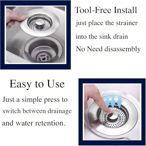 Kitchen Sink Drain Strainer Stopper,Fits 3-1/2 Inch | 3-in-1 pop-up sink stopper catches food scraps,holds water,and helps seal the drain,2 Pack