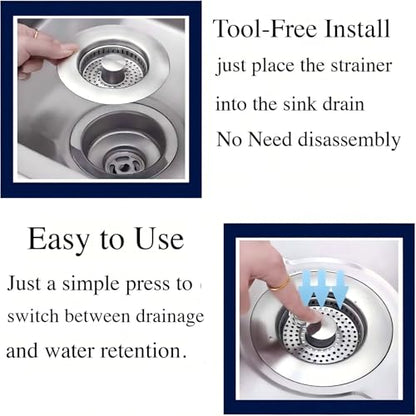Kitchen Sink Drain Strainer Stopper,Fits 3-1/2 Inch | 3-in-1 pop-up sink stopper catches food scraps,holds water,and helps seal the drain,2 Pack