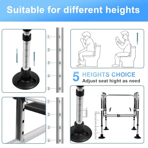 Toilet Safety Rail for Seniors, Height Width Adjustable Toilet Safety Frames with Anti-Slip Handles and Suction Cups for Elderly & Disabled, Toilet Seat Riser for Bathroom Safety, 450 lbs Capacity Bl