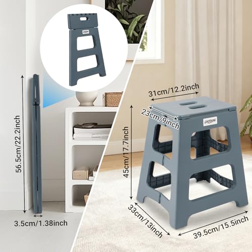 Foldable Bath Shower Safety Chair Seat, 17.7" High Anti-Slip Bench Bath tub Stool for Elderly or Seniors (Blue) - color: Blue