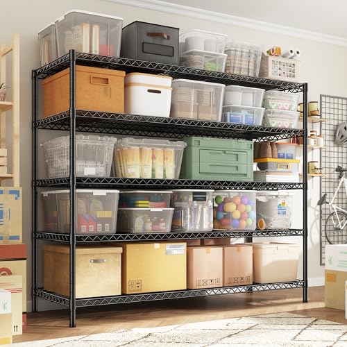 REIBII 3200LBS Storage Shelves 55.5" W Garage Shelving Heavy Duty 5 Tier Adjustable Wire Shelving Unit Metal Shelving for Garage Pantry Commercial Basement,55.5" W X 18''D X 71" H - color: Black