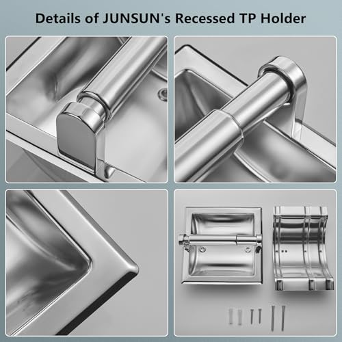 JunSun Polished Chrome Recessed Toilet Paper Holder Stainless Steel Toilet Paper Roll Holder Tissue Holder Modern Tissue Roll Dispenser Square Jumbo Mega Roll Holder - Rear Mounting Bracket Included - color: Polished Chrome