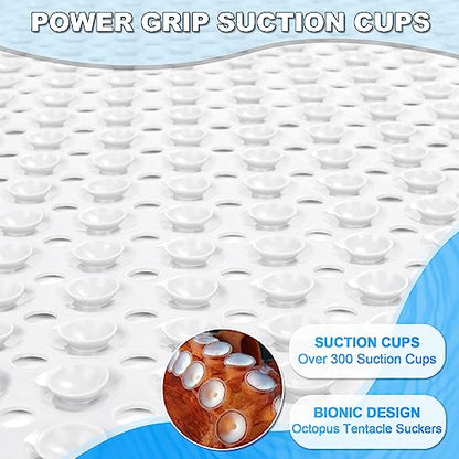 Bathtub and Shower Mats, 40x16 Inch Extra Large Non Slip Soft Bath Tub Mat with Suction Cups and Drain Holes for Bathroom Floor and Keep Tubs Clean, Machine Washable, White - color: White