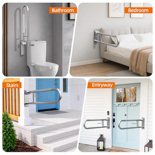 SPECILITE Heavy Duty Toilet Grab Bar 29.5 in, 440 Lbs Load Capacity | Anti-Slip Flip up Handicap Safety Rails for Shower, Wall Mount Support Handrails for Elderly, Disabled, Pregnant