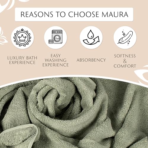MAURA Sage Extra Large Turkish Cotton Luxury Bath Towels Set of 4. Ultra-Soft, Thick & Plush Towels for Bathroom - Sage Green - color: Sage Green, size: Bath Towel (4-Pack)