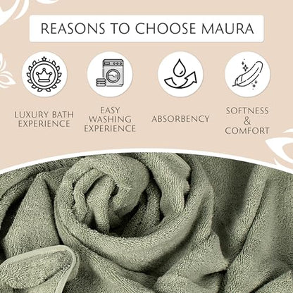 MAURA Sage Extra Large Turkish Cotton Luxury Bath Towels Set of 4. Ultra-Soft, Thick & Plush Towels for Bathroom - Sage Green - color: Sage Green, size: Bath Towel (4-Pack)