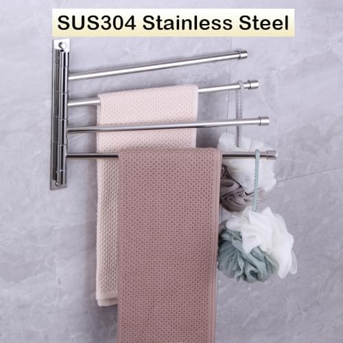 Towel Holder Swing Out Towel Bar Stainless Steel Bathroom Hand Towel Rack 4-Bar Folding Arm Swivel Hanger Wall Mount Polished Finish - color: Polished