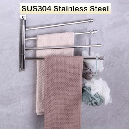 Towel Holder Swing Out Towel Bar Stainless Steel Bathroom Hand Towel Rack 4-Bar Folding Arm Swivel Hanger Wall Mount Polished Finish - color: Polished