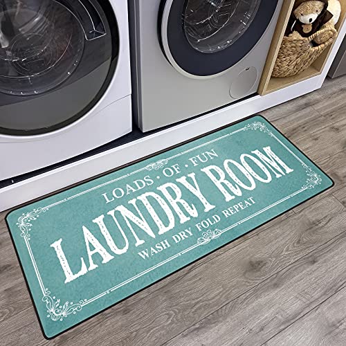 ROMAMIGO Laundry Room Rug Runner Non Slip Laundry Mats Mudroom Runner Farmhouse Kitchen Floor Mat Bathroom Laundry Room Decor Accessories(Teal, 20 X 47 inch) - color: Teal