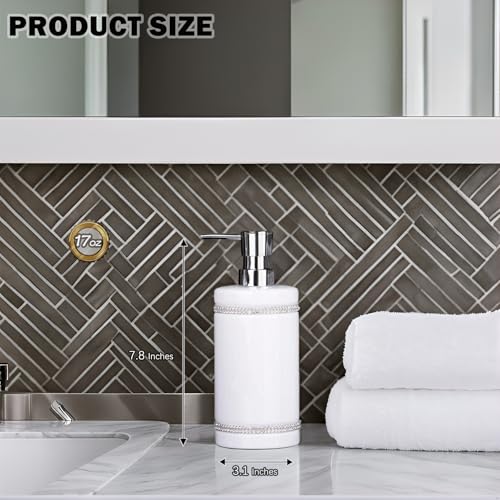 17 OZ Hand Liquid&Lotion Soap Dispenser Pump Bottle Ceramic White for Kitchen Bathroom Countertop Laundry Room Holds Dish Soap Shampoo Laundry Liquid Shower Gel (Inlaid Rhinestone) (White) - color: White