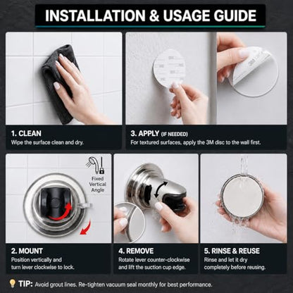 HOME&I Suction Cup Shower Head Holder for Handheld Shower–Includes 3M Adhesive Disc, No Drill, 3-Inch Vacuum Suction, Removable & Repositionable Vertical Wall Mount,Waterproof ABS,Universal 22mm Slot - color: Black