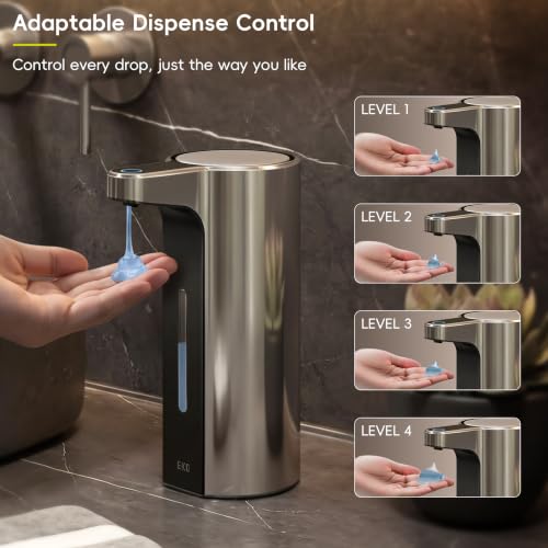 EKO Aroma Pro 13.5 fl oz Touchless Automatic Liquid Soap Dispenser, Rechargeable Hand & Dish Soap Dispenser for Bathroom and Kitchen, Waterproof, Adjustable Volume Control (Chrome Metallic) - color: Chrome Metallic, size: 13.5 oz (Premium Wireless Chargin