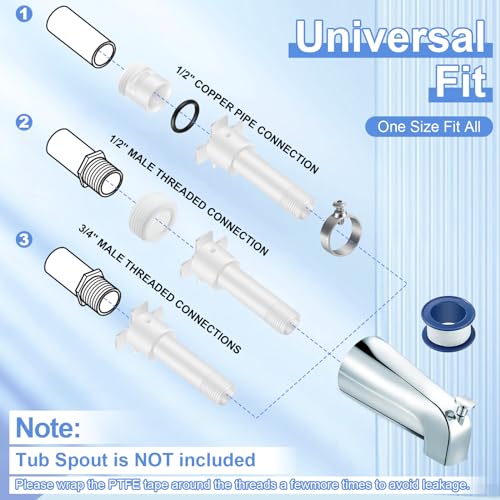 Dreyoo Four in One Tub Adapter, Bathtub Faucet Adapter Slip Fit for Copper, Universal Fits 1/2'' Copper Pipe, 1/2'' IPS and 3/4'' IPS, Tub Spout Diverter Repair Kit with Assembly Tool