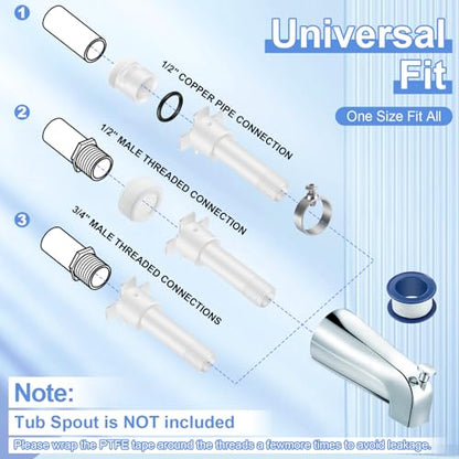 Dreyoo Four in One Tub Adapter, Bathtub Faucet Adapter Slip Fit for Copper, Universal Fits 1/2'' Copper Pipe, 1/2'' IPS and 3/4'' IPS, Tub Spout Diverter Repair Kit with Assembly Tool