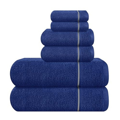 MyOwn Ultra Soft 6 Pack Cotton Towel Set, Contains 2 Bath Towels 28x55 inch, 2 Hand Towels 16x24 inch & 2 Wash Coths 12x12 inch, Ideal Everyday use, Compact & Lightweight - Navy Blue - color: Navy Blue, size: 6 Piece Set