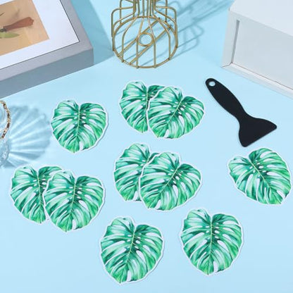 10Pcs Leaves Non Slip Bathtub Stickers Shower Stickers with Premium Scraper Adhesive Green PVC Durable Safety Shower Grips Plant Appliques Decal Treads for Bathroom Bath Tub Pool Stairs Adult - style: Leaf