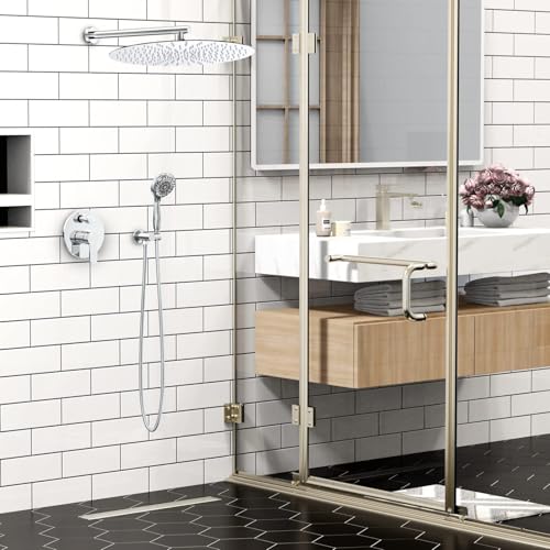 SR SUN RISE Shower Faucet - 16 Inch Multifunctional High Pressure Shower Head System with Handheld Shower Head Fixtures - Valve Included - Polished Chrome - color: Polished Chrome, size: 16 Inch