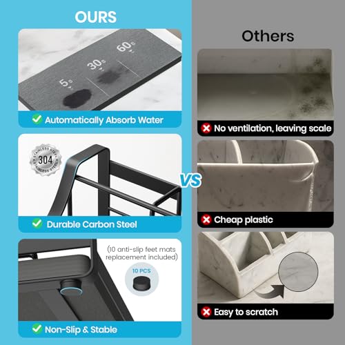 BOTEMY Toothbrush Holder with Instant Drying Stone - Bathroom Counter Organizer, Diatomite Electric Toothbrush Toothpaste Holders, Bathroom Sink Organizers and Storage,Black - size: X-Large