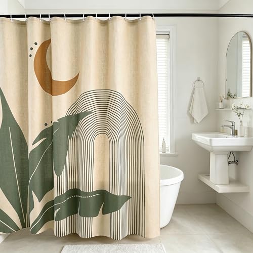 Laurel Archway Linen Boho Shower Curtain Set with Liner,72" Wx72 L | Double Layer Shower Curtain Waterproof Fabric with Zippered Removable PEVA Liner,Boho Shower Curtain for Bathroom,Free Hooks - color: Arch