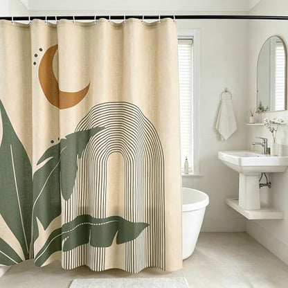 Laurel Archway Linen Boho Shower Curtain Set with Liner,72" Wx72 L | Double Layer Shower Curtain Waterproof Fabric with Zippered Removable PEVA Liner,Boho Shower Curtain for Bathroom,Free Hooks - color: Arch