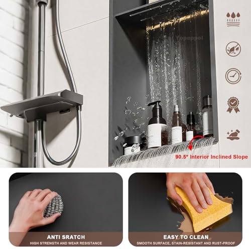 Bathroom Shower Niche, Insert Storage Shower Shelf for Wall, Stainless Steel Wall Alcove Shelf No Tiled Recessed Niche Shower for Storage(90cmx28cmx12.5cm) - size: 90cmx28cmx12.5cm