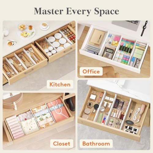 Lifewit 4 Pack 3.2" High Drawer Dividers, Expandable Dresser Organizers | 10.5"-16.5" Expandable White Plastic Drawer Separator for Dresser, Kitchen, Closet, Nursery, Office Organization & Storage