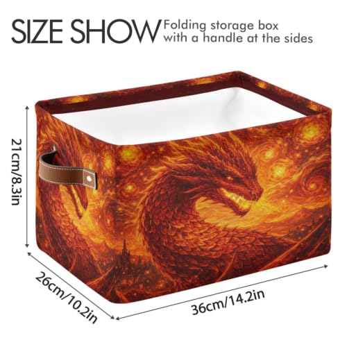 Flame Dragon Print Storage Baskets 1 Pack | Collapsible Open Home Storage Bin with Handle for Home Bedroom Cloth