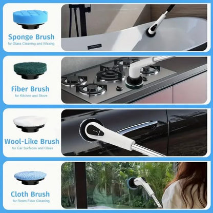 Electric Spin Scrubber, 5-Speed Power Spin Cleaner with 8 Replaceable Brush Heads, IPX7 Waterproof, Adjustable Extension Handle, Large Battery for Bathroom, Shower, Tile, and Floor Cleaning