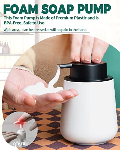 Bosilunlife 12Oz Ceramic Foam Soap Dispenser for Bathroom Kitchen Counter | Premium countertop foam pump creates delicate dense foam, stable desktop placement,Matte White - color: Matte White