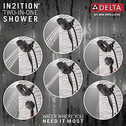 DELTA Faucet Ashlyn 17 Series Dual-Handle Shower Trim Kit with In2ition 2-in-1 Head with Handheld Spray, Matte Black Fixture, T17264-BL-I (Valve Not Included) - color: Matte Black