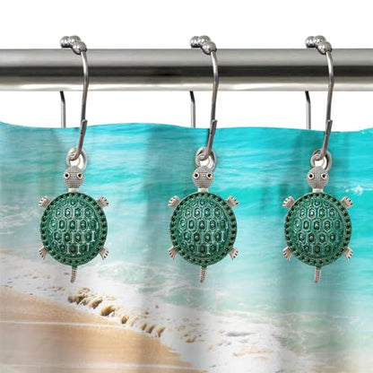 Teal Sea Turtles Shower Curtain Hooks Stainless Steel Decorative Shower Curtain Rings for Ocean Beach Bath Rust-Resistant Shower Hooks for Shower Curtain or Liner Pack of 12 (Teal Turtle) - size: Teal turtle