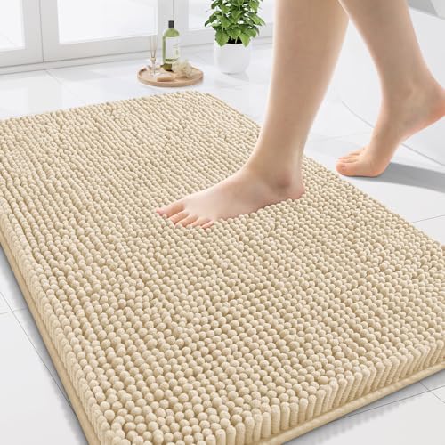 Arotive Bathroom Rugs 24x16, Extra Soft Absorbent Shaggy Chenille Bath Rugs, Machine Washable Rubber Backing Bath Mats for Bathroom Floor Tub and Shower, Home Decor Accessories, Beige - color: Beige, size: 24" X 16"
