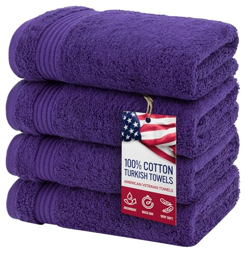 American Veteran Towel, Hand Towels for Bathroom Set of 4, 100% Cotton Turkish Hand Towel Sets, Soft Hand Face Towels, Purple Hand Towels - color: Purple