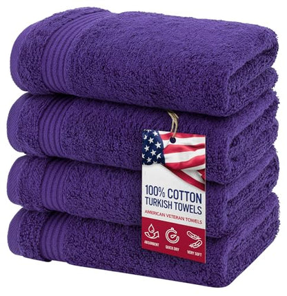 American Veteran Towel, Hand Towels for Bathroom Set of 4, 100% Cotton Turkish Hand Towel Sets, Soft Hand Face Towels, Purple Hand Towels - color: Purple