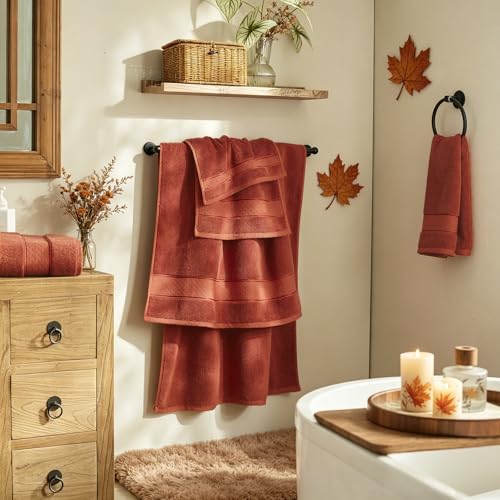 COZYART Bath Towel Set 6 PCS, Luxury 100% Turkish Cotton 650GSM Ultra Soft | Absorbent Quick Dry, OEKO‑Tex 100 Cert. Zero Twist Ring Spun Cotton, Plush Fluffy, Breathable Hotel Quality Bathroom Towels - color: Orange- Terracotta Orange