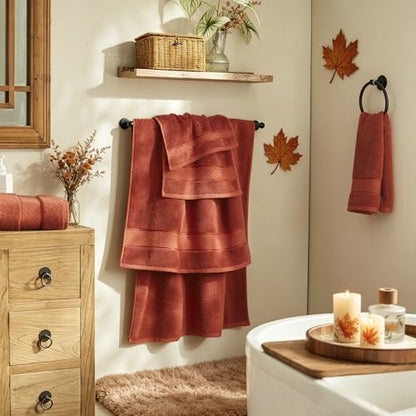 COZYART Bath Towel Set 6 PCS, Luxury 100% Turkish Cotton 650GSM Ultra Soft | Absorbent Quick Dry, OEKO‑Tex 100 Cert. Zero Twist Ring Spun Cotton, Plush Fluffy, Breathable Hotel Quality Bathroom Towels - color: Orange- Terracotta Orange