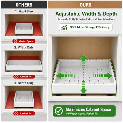 Fokyfok Pull out Cabinet Organizer,Expandable,No Drill,Heavy Duty,Kitchen | 23"-31"Wx17"-24"D,5 Rails,Pull out Drawers,Cabinet Drawers Slide out,Roll out Shelves,Pantry,Bathroom,Adhesive,Adjustable,1PC - size: 23"-31"W X 17"-24"D