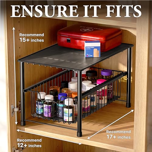 Simple Houseware Wired Stackable Under Sink Cabinet Sliding Basket, Black | Free Standing Organizer Drawer, Kitchen/Pantry/Cabinet/Counter - color: Black