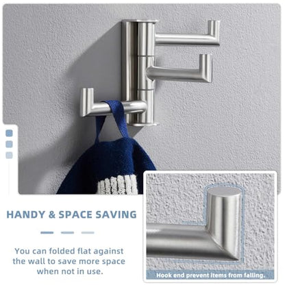 Suyar Swivel Towel Hook Brushed Nickel, Bathroom Robe Hook with 3 Arms | SUS304 Stainless Steel Shower Towel Holder, Space-Saving Design, Holds 3 Towels at Once, Wall Mounted - color: Brushed Nickel, size: 1 Pack