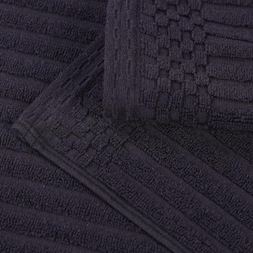 Superior Cotton 8-Piece Solid and Ribbed Towel Set, Face Towels 13” x 13”, Hand Towels 16” x 28”, Bath Towels 27” x 54”, Black - color: Black, size: 8 Piece Towel Set