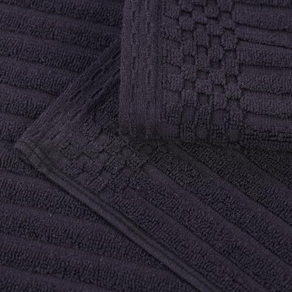 Superior Cotton 8-Piece Solid and Ribbed Towel Set, Face Towels 13” x 13”, Hand Towels 16” x 28”, Bath Towels 27” x 54”, Black - color: Black, size: 8 Piece Towel Set